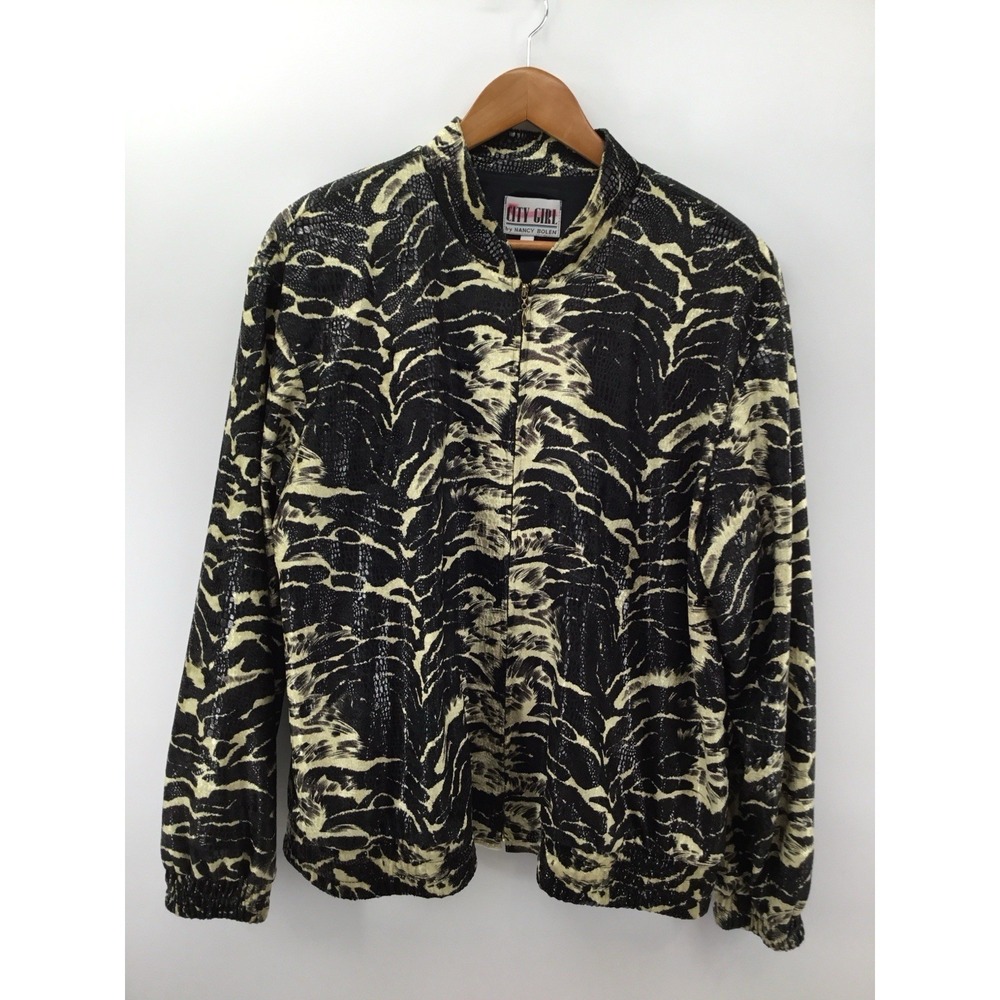 City Girl Nancy Bolen Jacket Women's Sz 16 Animal Print Textured  Zip FF22